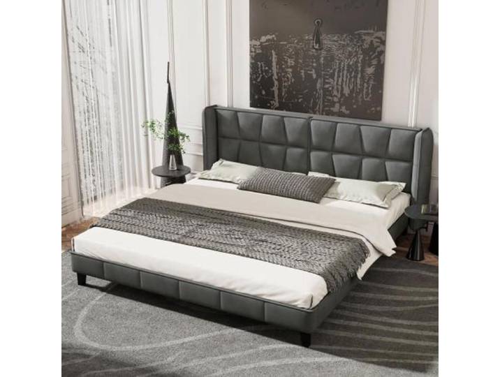 Lit adulte 180x200 cm Lit rembourré avec sommier à lattes et tête de lit Lit adulte jeune Gris