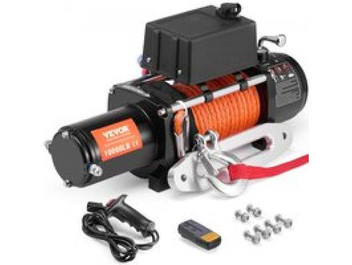 VEVOR Treuil électrique 4536 kg 12 V CC, treuil pour camion avec corde synthétique Φ0,9 x 1981,2 cm, guide-câble, télécommande sans fil et filaire, étanche IP55, pour SUV, tout-terrain, camion, bateau