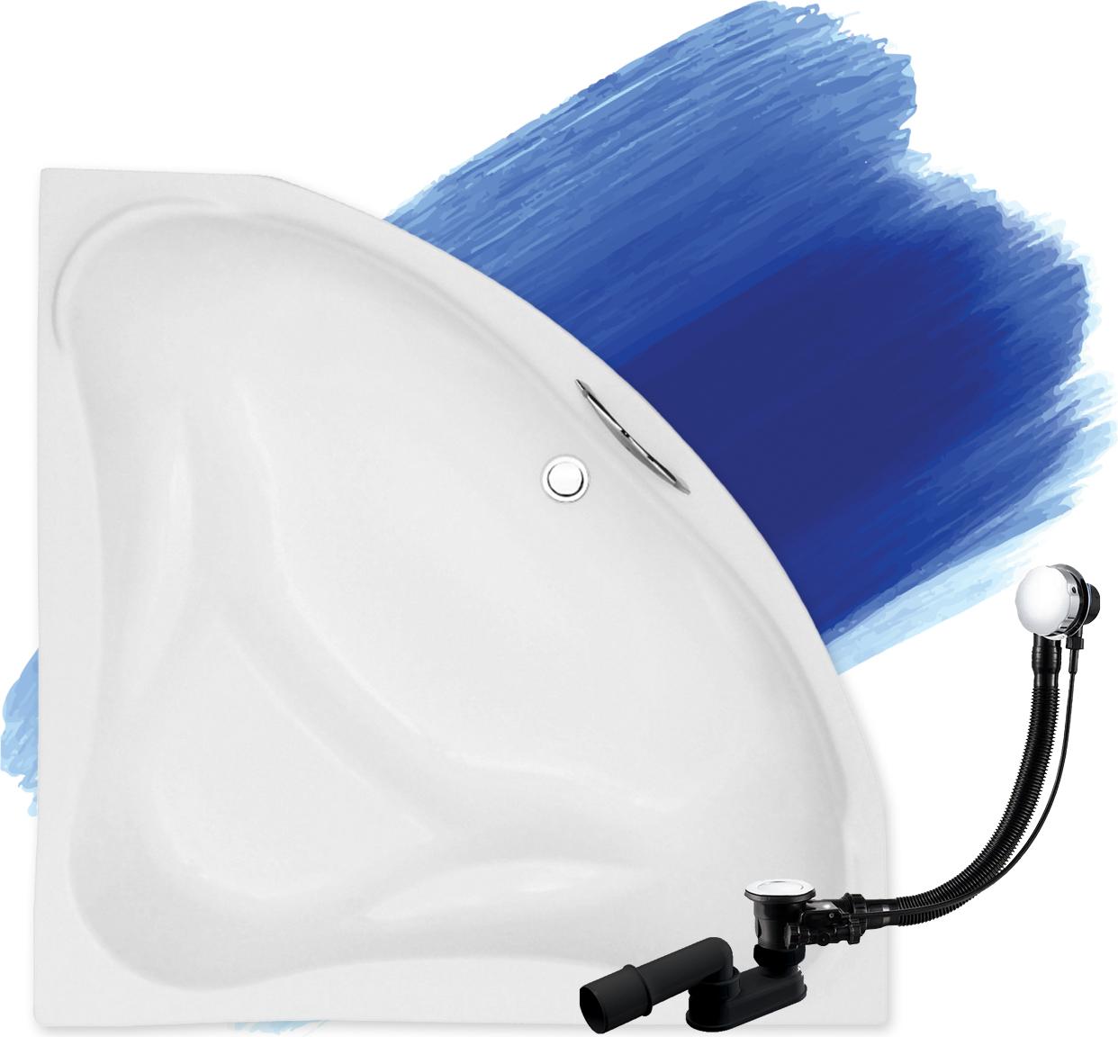 BADLAND Eckbadewanne Badewanne Ewa 134x134 mit Ablaufgarnitur und Füßen GRATIS ohne Verkleidung