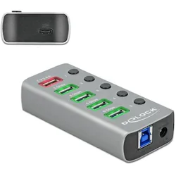 Delock USB 3.2 Hub (USB-B, 6 Ports), Dockingstation + USB Hub, Grau