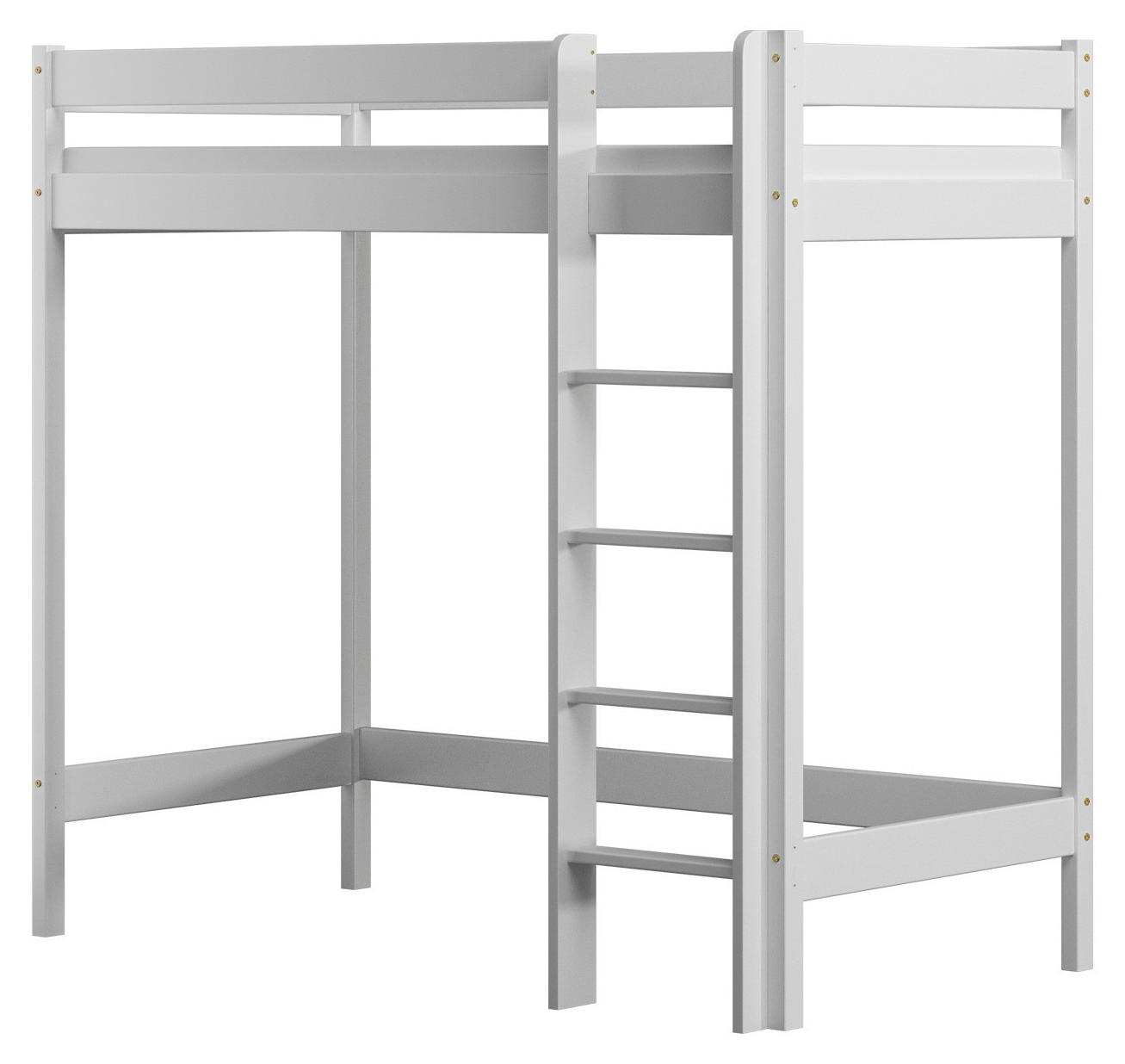 Mezzanin Bett aus Kiefernholz Antresola 160 mit Leiter, 90 x 200 cm, Höhe 160 cm, Meble Wróbel, Weiß
