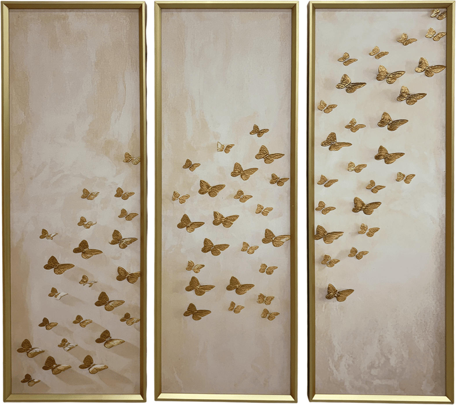 Evangeline Taupe & Gold Butterfly Canvas Wall Art - Set of 3