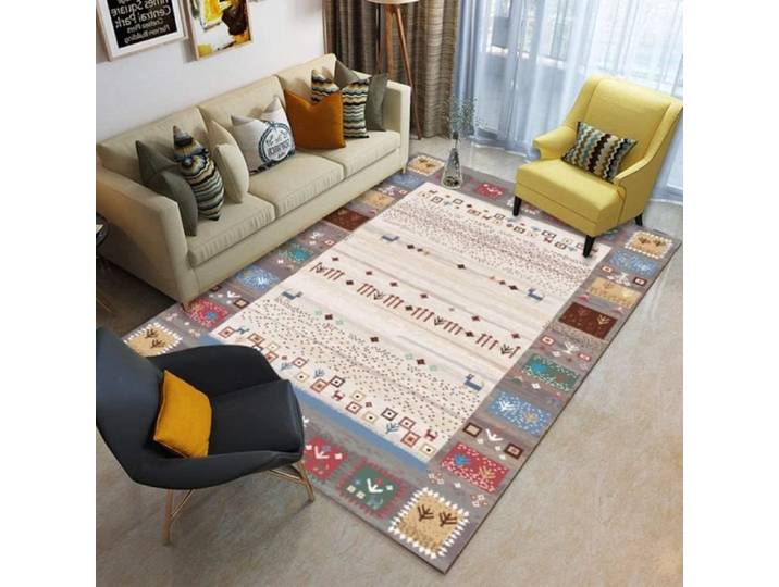 Tapis Salon - Grande Taille - Rayures abstraites rétro colorées - Epaisseur 1 2cm