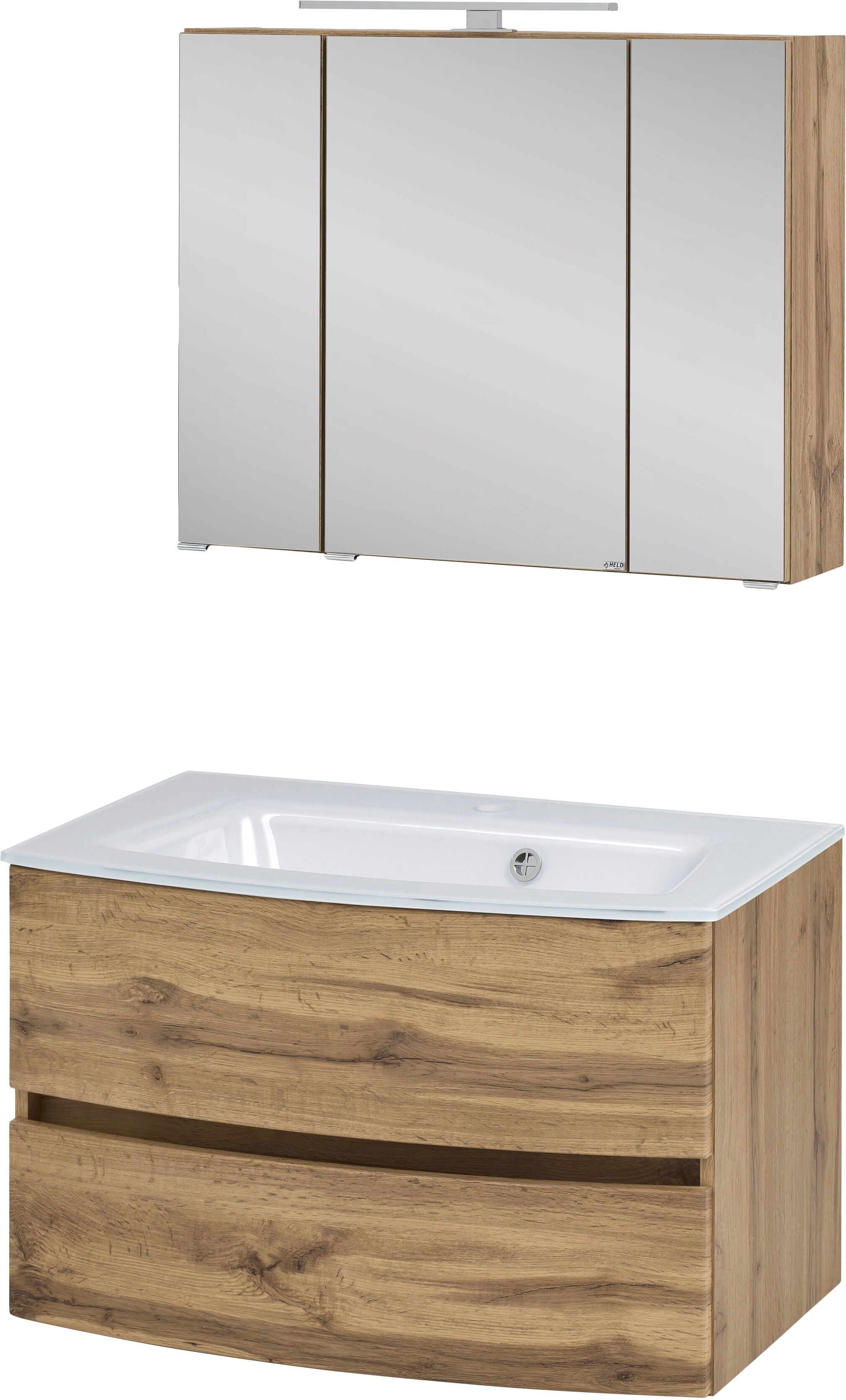 Waschtisch-Set WELLTIME "Kaunas", braun (wotaneiche), B:80cm H:200cm T:49cm, Kastenmöbel-Sets, Breite 80 cm, Soft-Close-Funktion