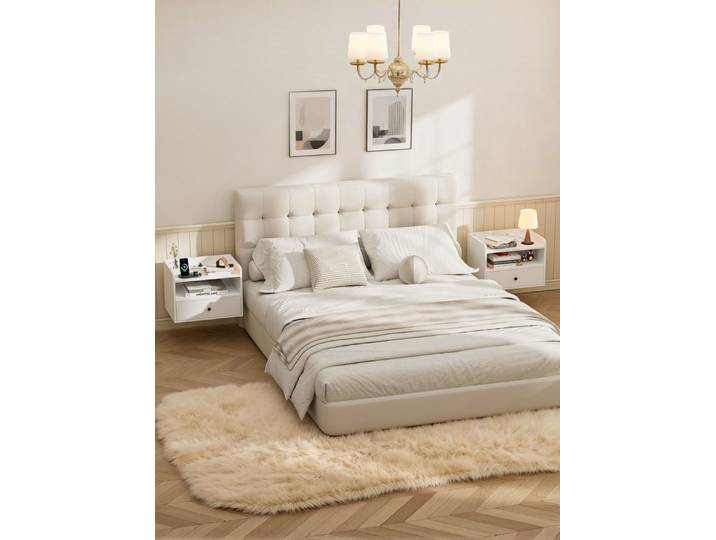 FiveWillowise Nachttisch 2er Set Wandmontage-Nachttische, mit Offenem Raum, Schubladen (2-St), mit Steckdosen & Schnittstellen – Ideal für Wohnzimmer & Schlafzimmer