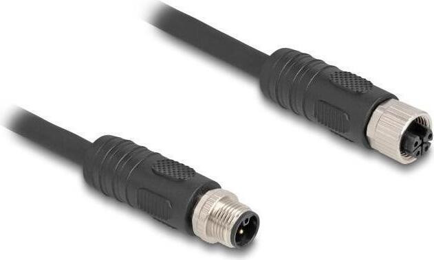 Delock Verlengkabel voor sensor M12 4-polig man naar M12 4-polig vrouw, 1 meter, 7,2 mm, L-gecodeerd, Zwart