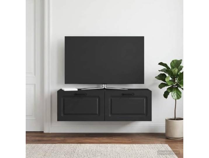 GKMBCVDFR Wandmontierter TV-Schrank Schwarz 98x31x30 cm Holzwerkstoff Moderne Optik, robuste Holzwerkstoff-Konstruktion, vielseitige Regalfächer, platzsparendes Design, einfache Montage,