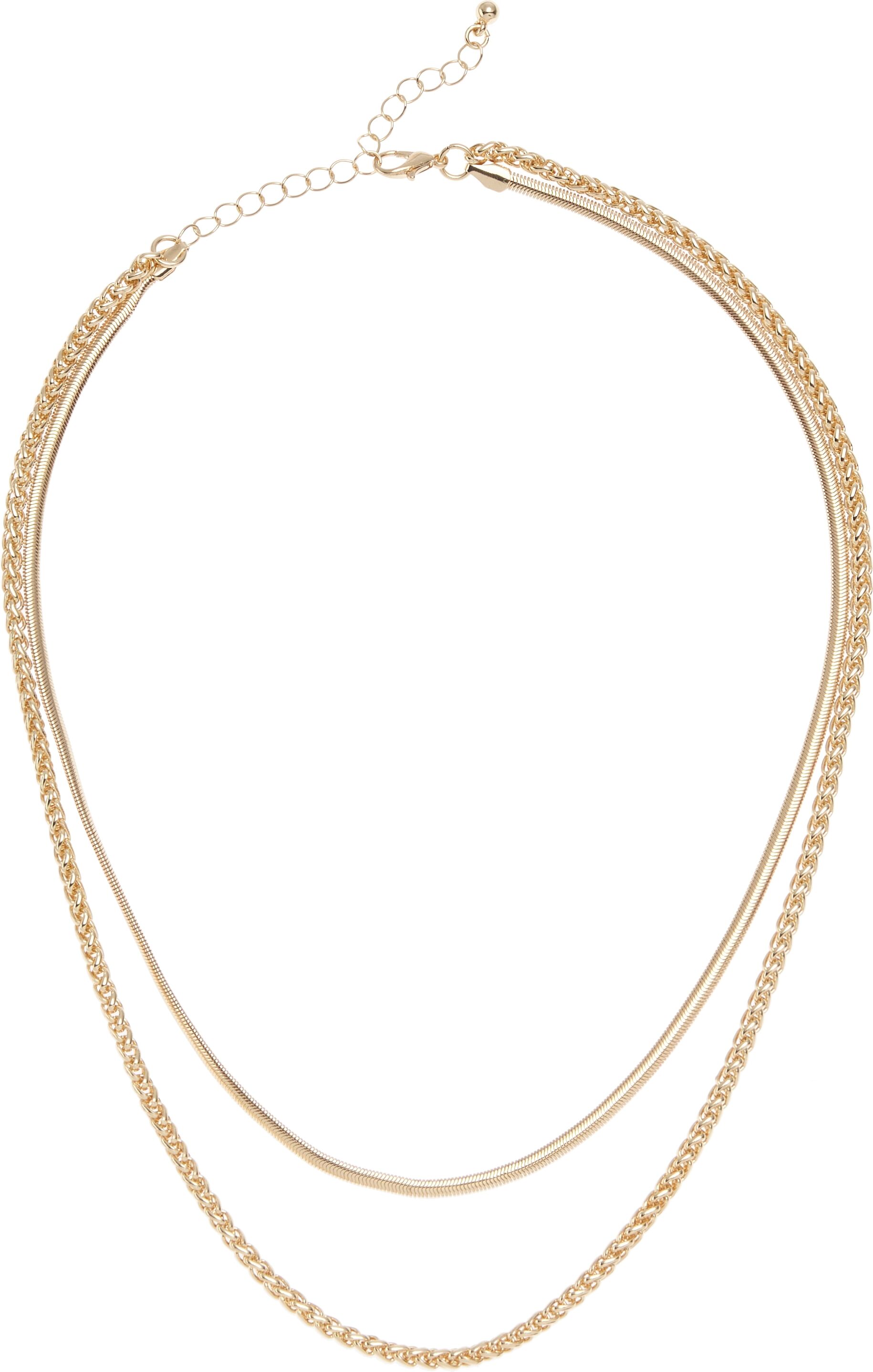 Collier LASCANA, Damen, Gr. Eisen Messing, L: 50, gold (goldfarben), Eisen, Messing, glänzend, Halsketten Collier, 2-reihige Halskette, Schlangenkette goldfarben Eisen Messing, L: 50