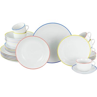 Kombiservice OTTO HOME "Geschirr-Set, Service ALFF aus Porzellan, 30 Teile für 6 Personen", bunt (weiß, bunt), 30 Stk., Porzellan, Geschirr-Sets, Kombiservice, Geschirr-Set, harmonische, trendige Coupeform