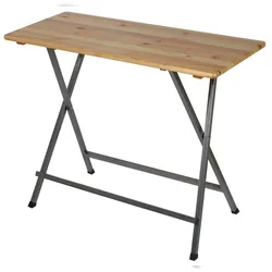 METRO PROFESSIONAL Bistro Stehtisch klappbar, Stahl/Kiefernholz, 140 x 60 cm, rechteckig, braun