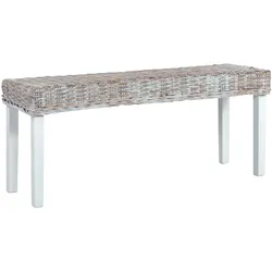 vidaXL Sitzbank 110 cm Weiß Natur Kubu-Rattan und Massivholz Mango