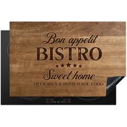 HERDABDECKPLATTE Zitat - Bistro - Guten Appetit - Süßes Zuhause - Holzmaserung Induktionsmatte 81x52 cm