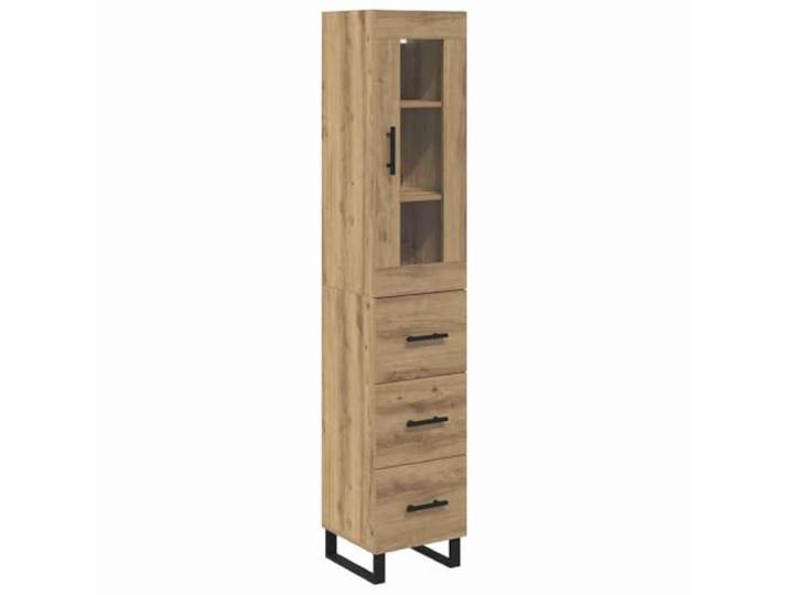 Sideboard Eiche Handwerk 34,5 x 34 x 180 cm aus technischem Holz Schwarze Metallfüße, geräumige Fächer, minimalistischer Stil, Esszimmer und Küche, glatte Oberfläche, leicht zu reinigen