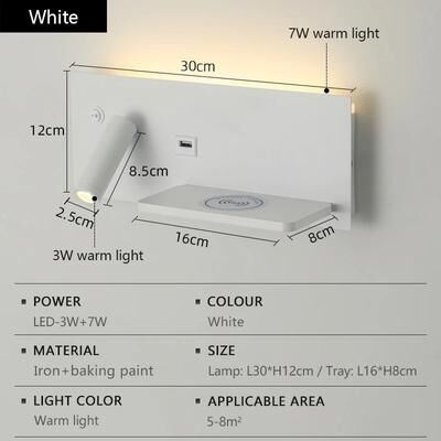 Uplift Picks Modern LED Wall Lamp With Wireless Charging And USB Port white (a)
