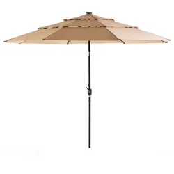 RATTATAN Gartenschirm Ø300 cm aus Stahl mit Polyesterbezug, neigbar, Solar-LED-Beleuchtung, für Terrasse, Bars, Restaurants und Hotels – Notus
