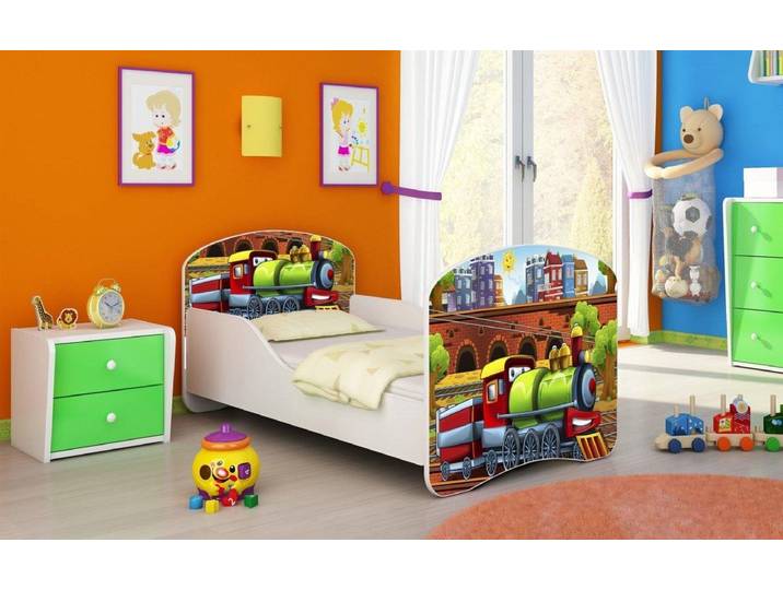 Kinderbett Milena mit verschiedenen Mustern - 180x80 - Train - Luxusbetten24