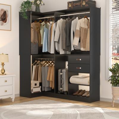 Rackcog Navada Set of 2 Corner Closet Organizer, 70.9'' W Closet System with Drawers and Hanging Rods