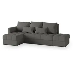 ECKSOFA LUMARI L-S Grau Plüsch-Stoff mit Schlaffunktion