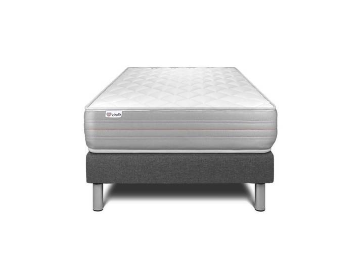 Ensemble Matelas Sommier 120x200 cm - Sommier Gris (en kit) - Vitalmemo Gris