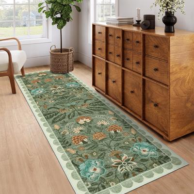 Garvee Vintage Floral Scalloped Border Living Room Area Rug