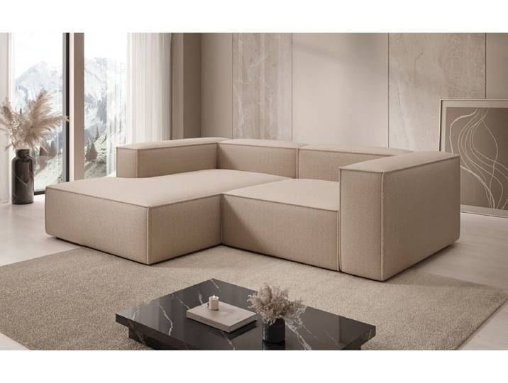 Designer Ecksofa Lesley Mini in Bouclé - Weiß - Links - Bouclé - Luxusbetten24