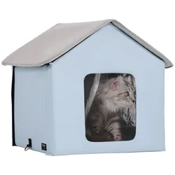 VEVOR Katzenhütte 47x42x47 cm, Katzenhaus, Katzenhöhle, Katzenunterschlupf aus 600D Oxford-Gewebe mit Beheiztem Kissen, Temperaturerhöhung bis 20 °C, für den Winter, Blau (klein)