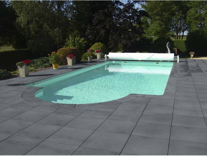 Lot de 40 margelles Vendée droites - 60 x 33 x 3 cm + 4 margelles angle de piscine 48 x 48 x 3 cm - Ton Gris