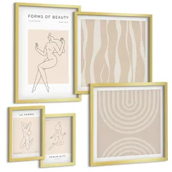 BILDER SET 5er Set - 50x50 cm & 20x30 cm & 40x60 cm Goldrahmen - Eine Sammlung minimalistischer Formen