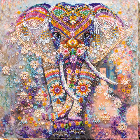 Perlen-Stickbild "Indischer Elefant", 30 x 30 cm