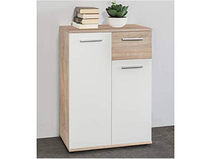 möbelando Kommode Standschrank Beistellkommode Highboard Anrichte Jacklin I Sonoma-Eiche/Weiß