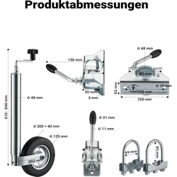 Wiltec, Garagenausstattung, Stützrad 150kg inkl. Klemmhalter & Schellen Wohnwagen Anhänger Stütze