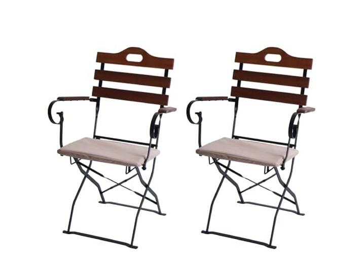 Mendler 2er-Set Biergartenstuhl HWC-J40 - braun, Polster beige Klappstuhl, Gartenstuhl, Gastronomie-Qualität, Akazie