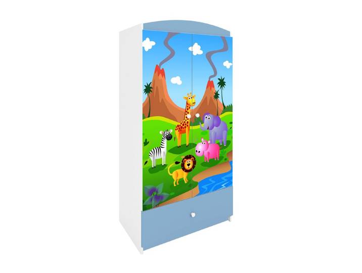 Raumhirsch Furniture Kinderkleiderschrank mit Tiermotiven - Kleiderschrank für Kinder (Kinderzimmerschrank für Jungen & Mädchen, Mit Ablagefächern & Kleiderstange) neutrale Motive, langlebig, verschiedene Farben & Designs