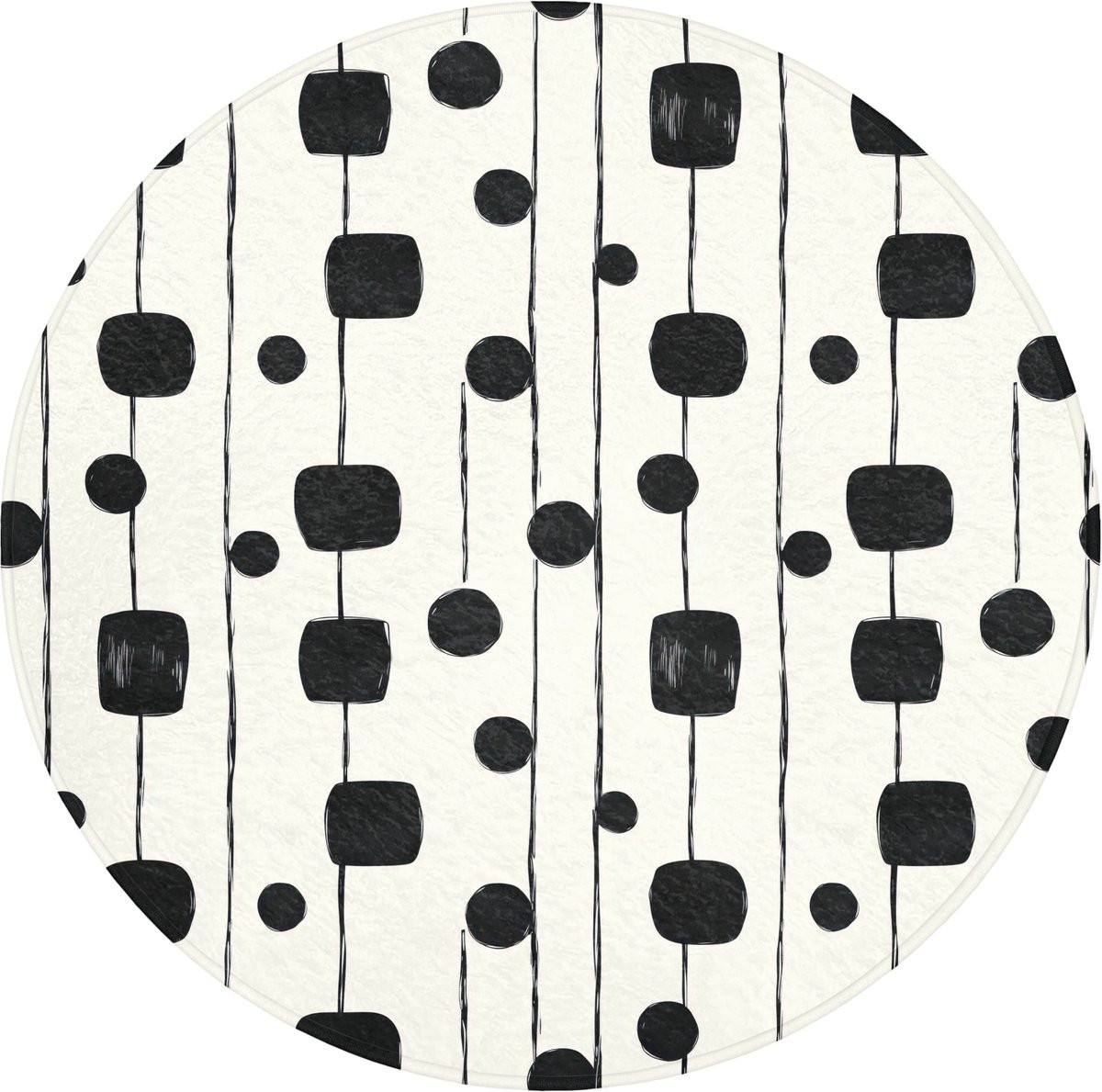 Ronde badmat met grafisch design en antislip - Zwart - Diameter: 70 cm