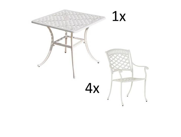 Inko Sitzgruppe Inko 5-teilige Sitzgruppe Aluminium Guss weiß Tisch 80x80cm mit 4