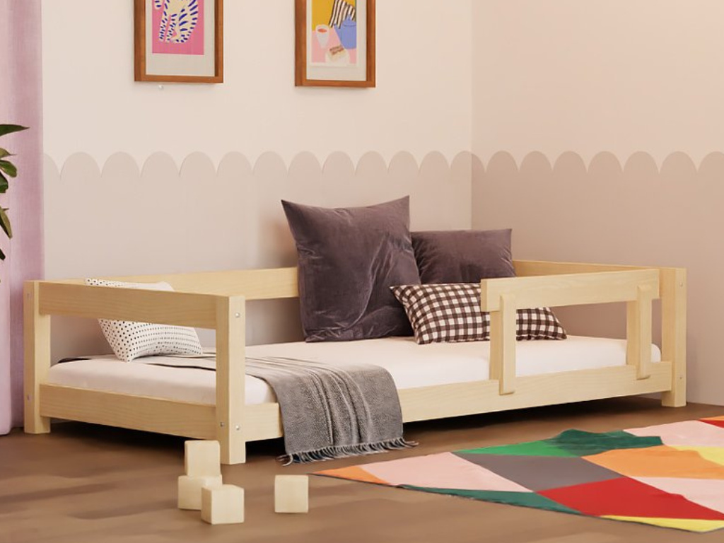Holzbett STUDY sowohl für Kinder als auch für Schüler 120x180 cm Beige, Mit zwei Barrieren