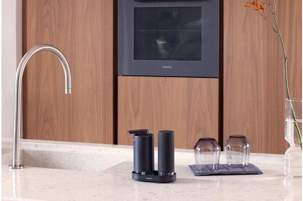 Seifenspender BRABANTIA "Sink Style 400 ml, Dunkelgrau", grau (dunkelgrau), B:14cm H:16cm T:10cm, Metall, Dosierspender, Seifenspender dunkelgrau B/H/T: 14cm x 16cm x 10cm