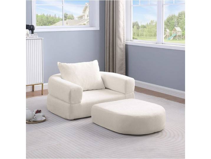 Canapé convertible pliable 1 place AESVAR avec coussin compressé tissu chenille beige