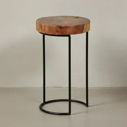 KADIMA DESIGN Beistelltisch INDI Massivholz: Baumstamm-Tischplatte, Metallgestell, Landhausstil, handgefertigt