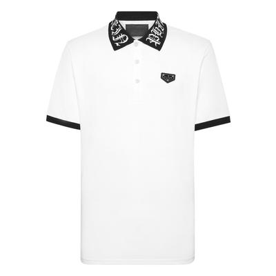 Poloshirt PHILIPP PLEIN "Gothic Plein", Herren, Gr. XXL, weiß (01, weiß), Obermaterial: 100% Baumwolle, Shirts