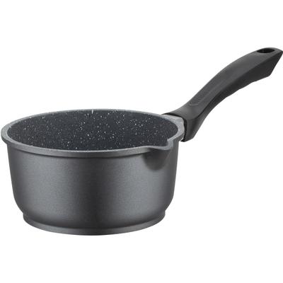 Kasserolle GSW "Gourmet Granit", schwarz (schwarz, graphit), H:8,5cm Ø:16cm, Töpfe, Kasserolle, langlebige VITAFLON GRANIT Antihaft-Versiegelung, Ø 16 cm, Induktion
