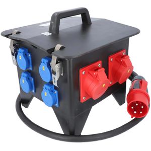 Kalle-das-Kabel CEE-Stromverteiler SPITZ, mobil, für außen, 4x Schutzkontakt 230V, 2x CEE 400V / 16A & 1x CEE 400V / 32A