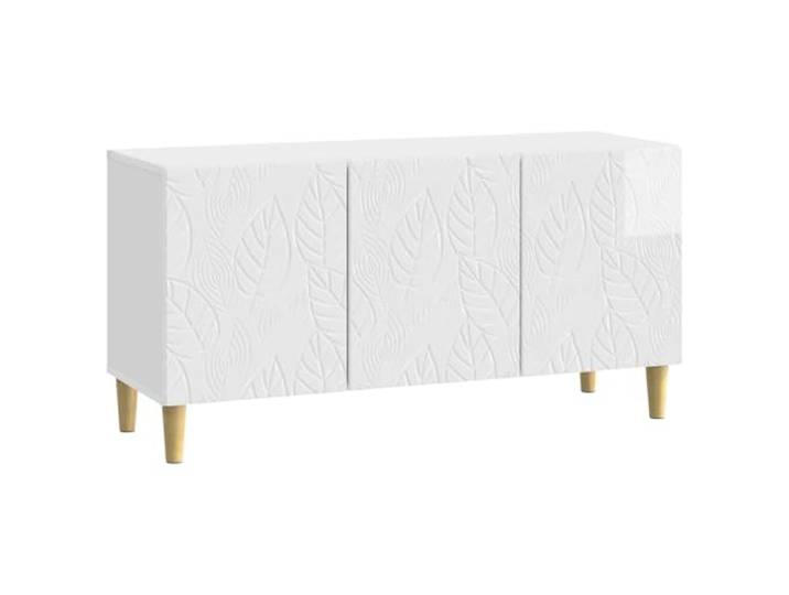 Favemtsl TV-Schrank Hochglanz Weiß 99x34,5x50 cm Lowboard mit 3 Türen Stilvolles TV-Board fürs Wohnzimmer: Genügend Stauraum, 3 Pendeltüren und stabile Eukalyptus-Massivholzbeine.
