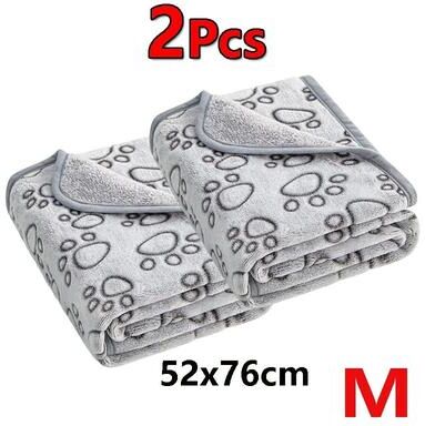Uplift Essentials 2 Piece Premium Soft Fluffy Pet Blanket Set High Quality Warm Fleece Mat With Cute Paw Prints 2pcs Gray m