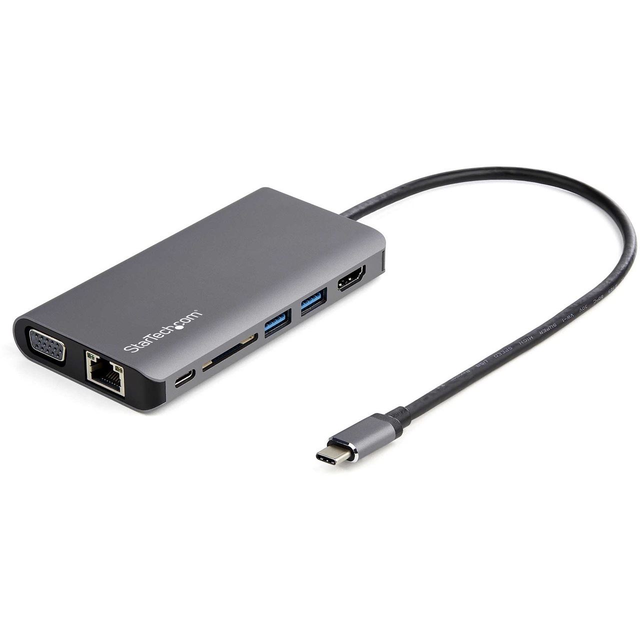 Startech DKT30CHVAUSP USB-C-Multiport-Adapter (HDMI oder VGA, 100 W PD, angeschlossenes 30-cm-Hostkabel, SD-Kartenleser, USB-C-Minidock)