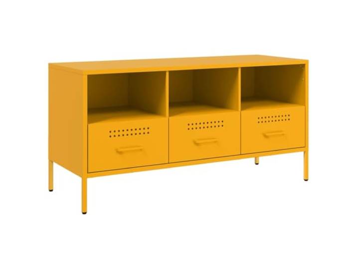 Kaorsrow TV-Schrank Senfgelb 100,5x39x50,5 cm Lowboard aus Stahl Robustes Metall Lowboard in Senfgelb mit 3 Schubladen und 3 Fächern für Wohnzimmer und Schlafzimmer.