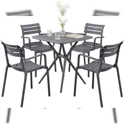 CLP Gartenmöbel Set Avena mit 4 Stühlen Kunststoff HBT: 82x186x186 cm dunkelgrau