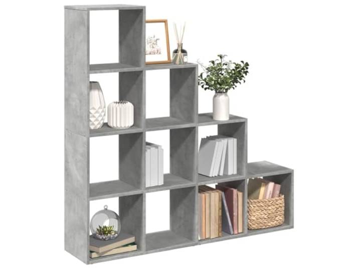 QZZCED Raumteilerregal, 4 Ebenen, mit 10 würfelförmigen Fächern, Struktur aus grauem Holz, 131,5 x 29 x 131,5 cm, Mehrzweck-Aufbewahrungsschrank zum Organisieren
