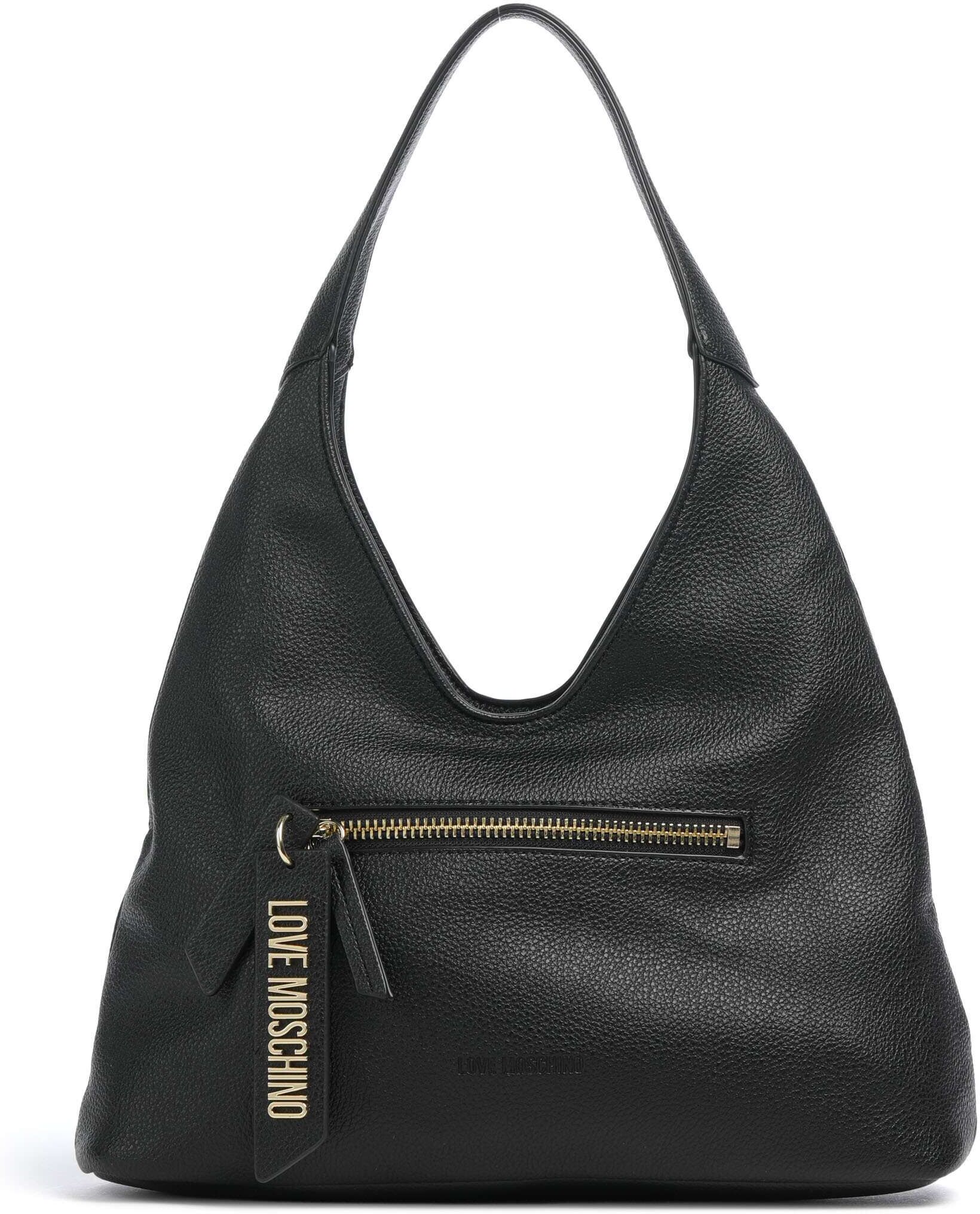 Love Moschino Signature Beuteltasche aus Leder, schwarz