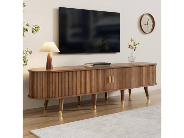Elaimoros TV-Schrank 175cm mit Schiebetüren-offenen Fächern, Schubladen & Schrank，Nussbaum
